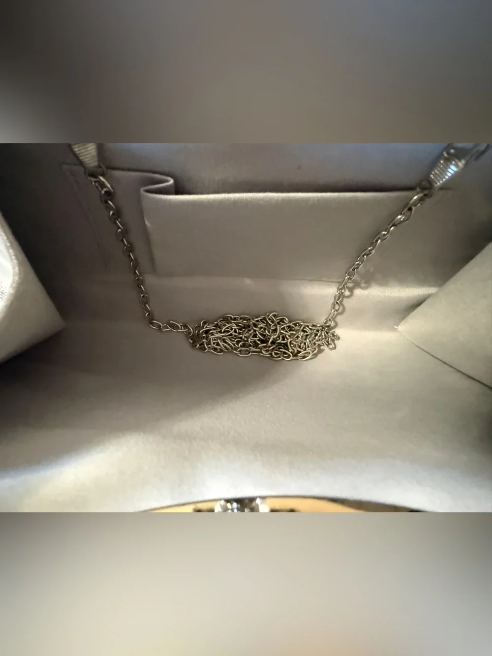 Elegant Ivory Pleated Evening Handbag with Crystal Button